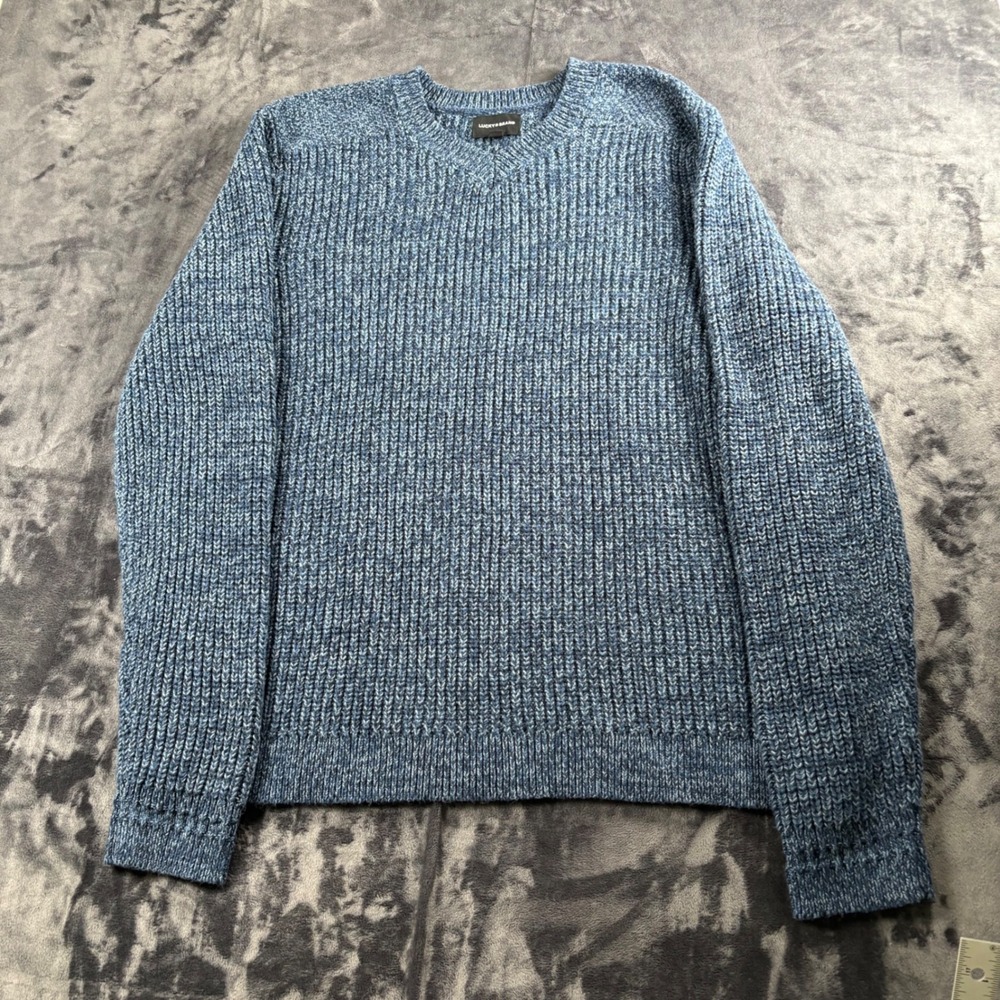 Lucky Brand Sweater Mens XL Blue Marl V-Neck Ribbed Knit Long Sleeve